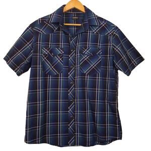 Gioberti Men’s Black Pearl Snap Shirt Sz Medium Plaid Short Sleeve Western